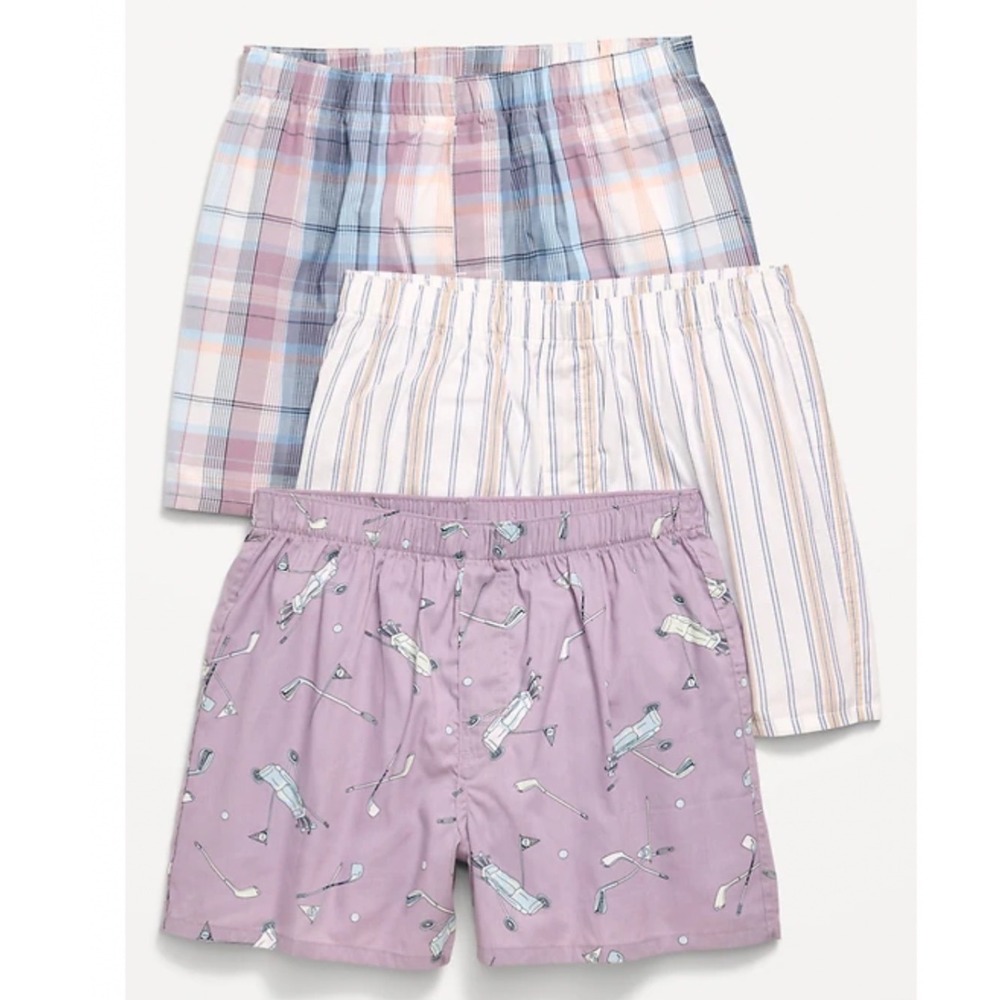 Old Navy Mens 3-Pack Cotton Boxers Golf Stripe Plaid Purple Blue XL NEW